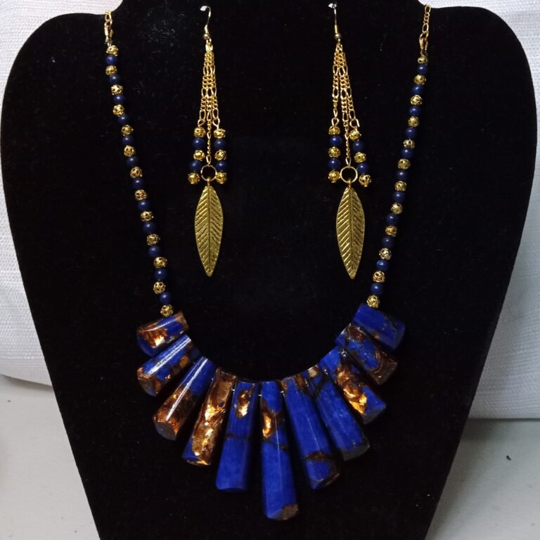 Lapis Lazuli and Gold Beads w Copper in Lapis colored Acrylic