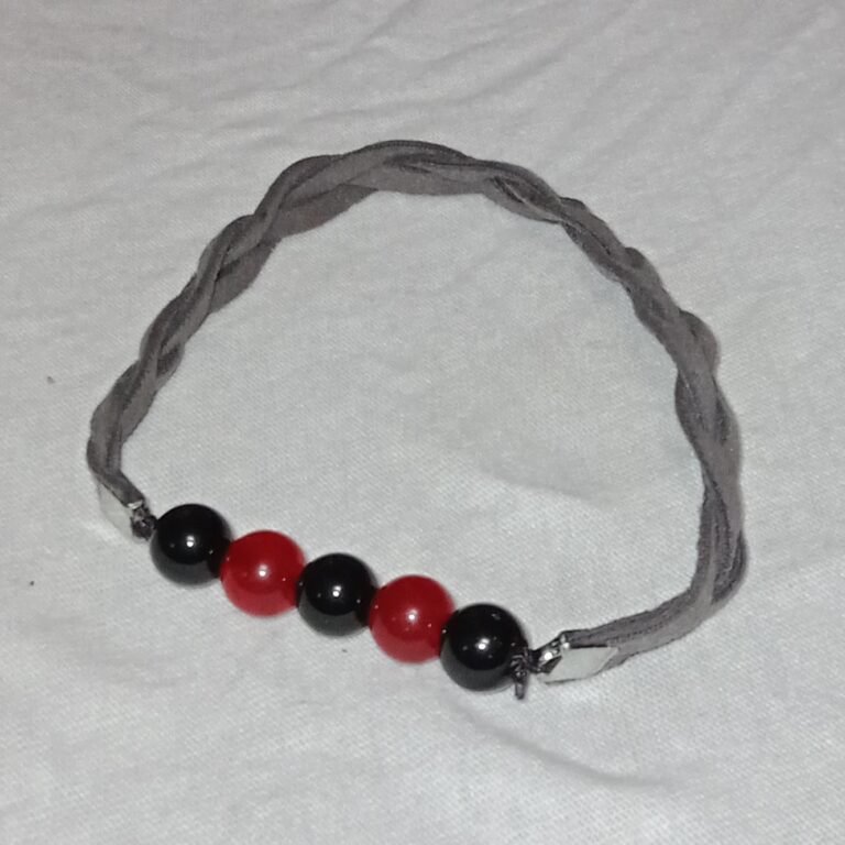 Red Jade and Onyx on Gray Braided Leather
