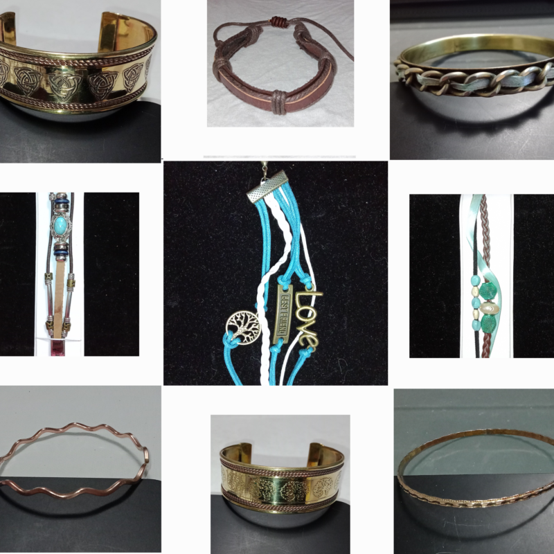 metal bangles and cuffs and leather Cuffs